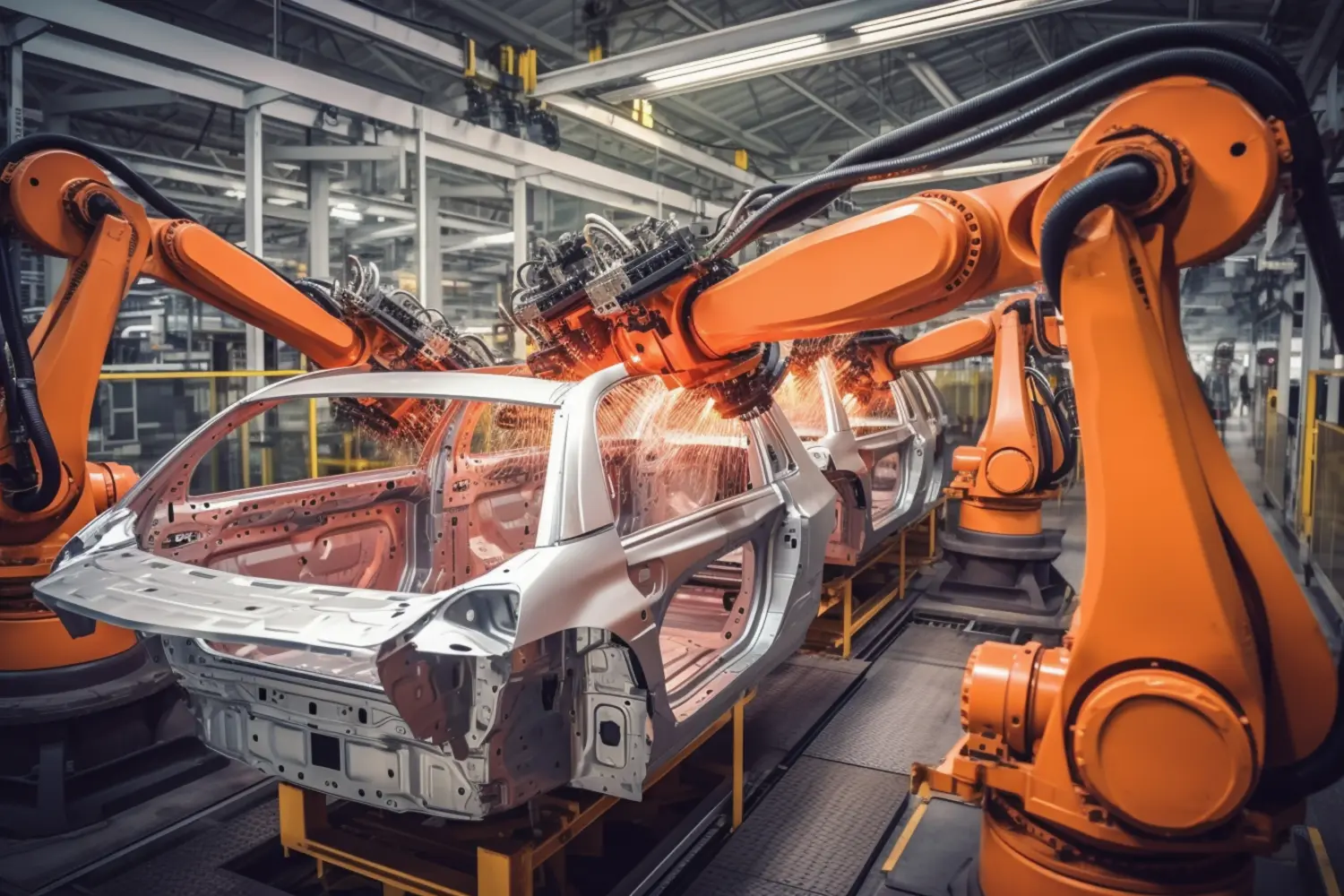 FB Consulting ,Nattheim , Ferhat Baygin , Audits, Wertstromanalysen ,  Projektmanagement , Lieferantenentwickluà,Çalışan robot kolları ile bir otomobil fabrikasında montaj hattı. Otomobil üretimi için otomatik montaj hattı.